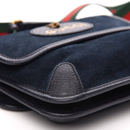Gucci Suede Web Small Neo Vintage Double Flap Messenger Bag Blue 4 of 9
