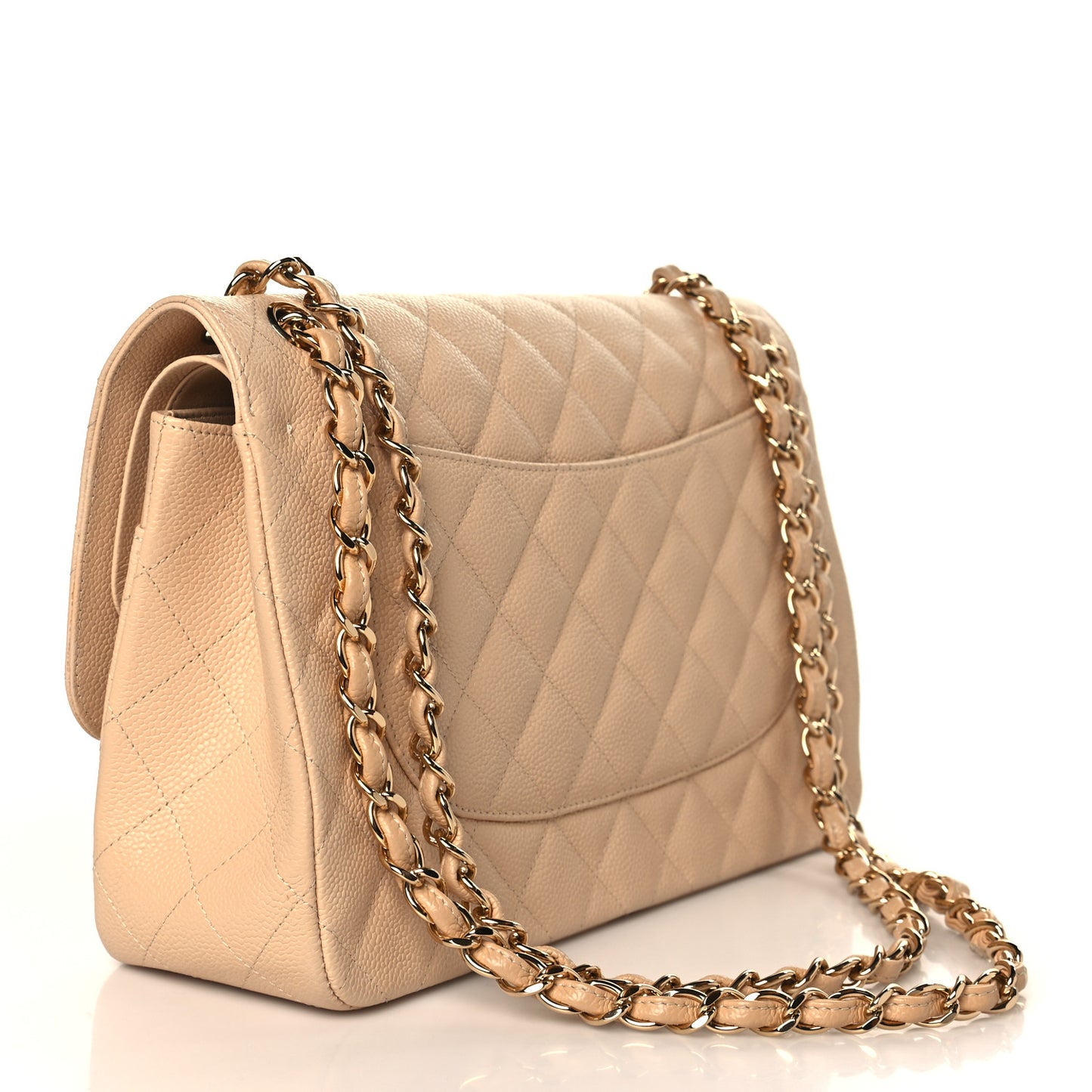 Caviar Quilted Jumbo Double Flap Beige Clair