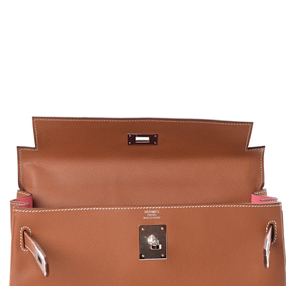 Hermes Evercolor Verso Kelly Retourne 32 Gold Rose Azalee 10 of 41