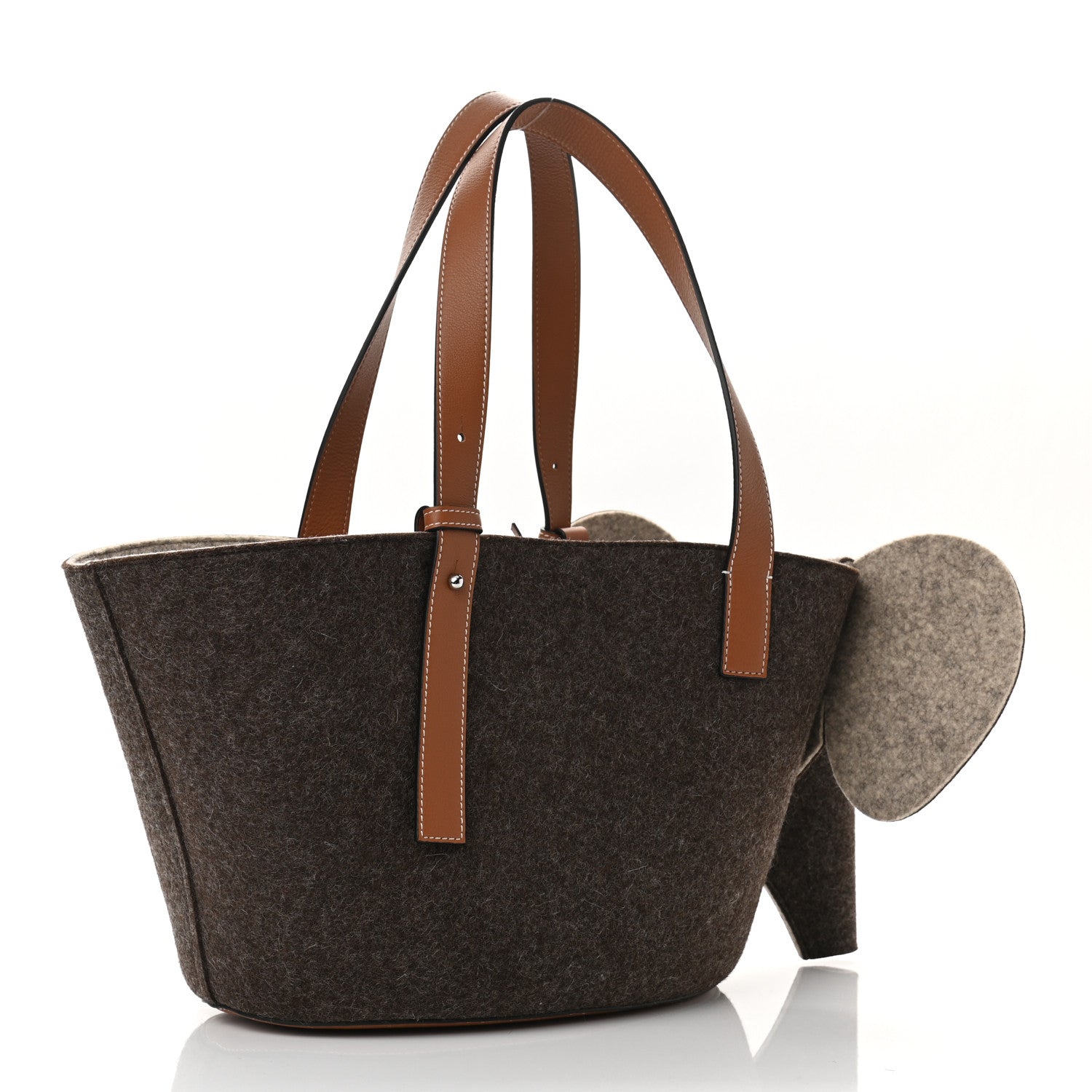 Loewe Calfskin Felt Elephant Basket Tote Brown Beige 3 of 10