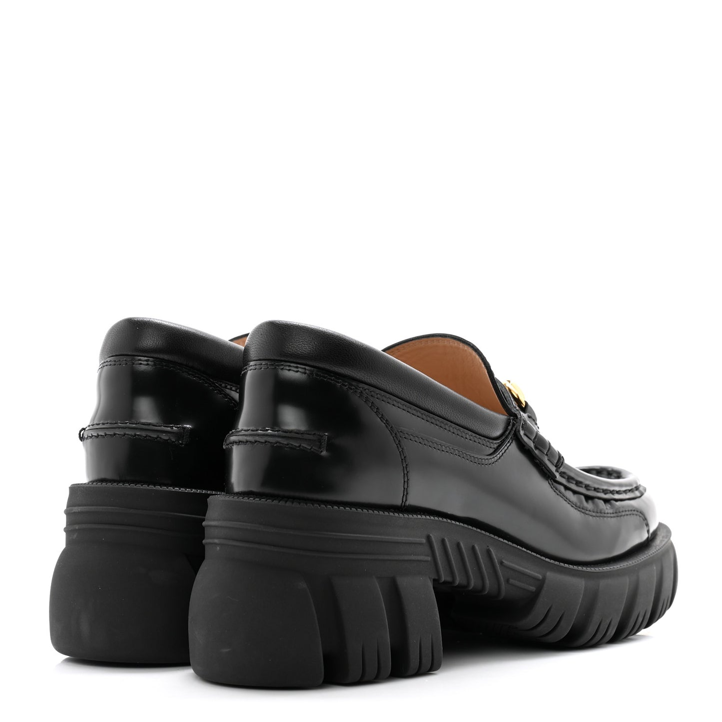 Magnum Calfskin Nappa Samoa Womens Horsebit Platform Chunky Lug Sole 40mm Loafers 37 Black