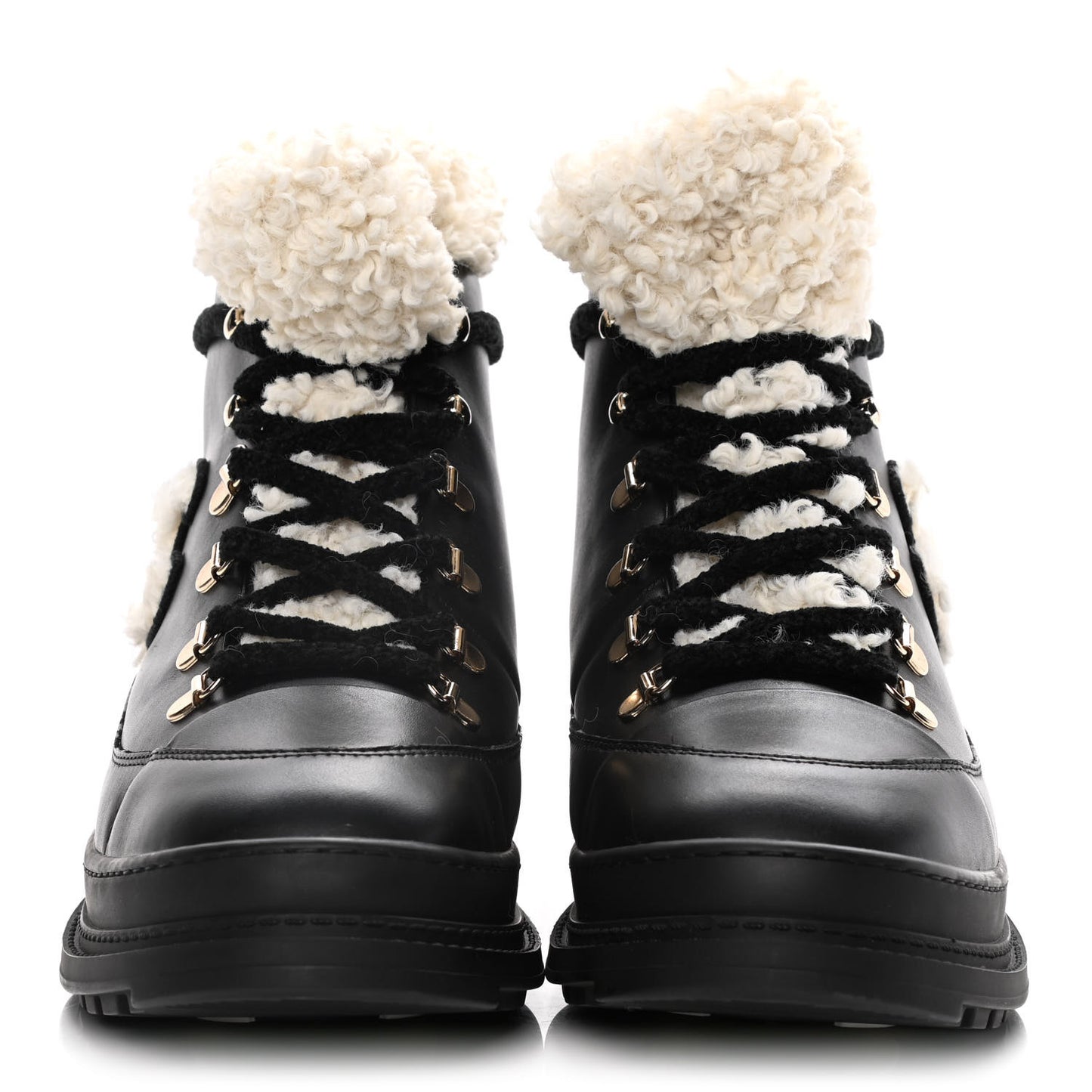 Calfskin Shearling CC Lace Up Boots 40.5 Black