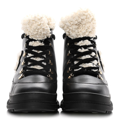 Chanel Calfskin Shearling CC Lace Up Boots 40.5 Black 2 of 16