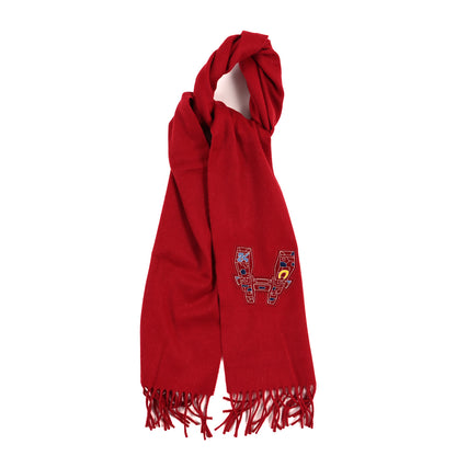 Hermes Cashmere Embroidered Odyssey Fringe Scarf Red 1 of 3