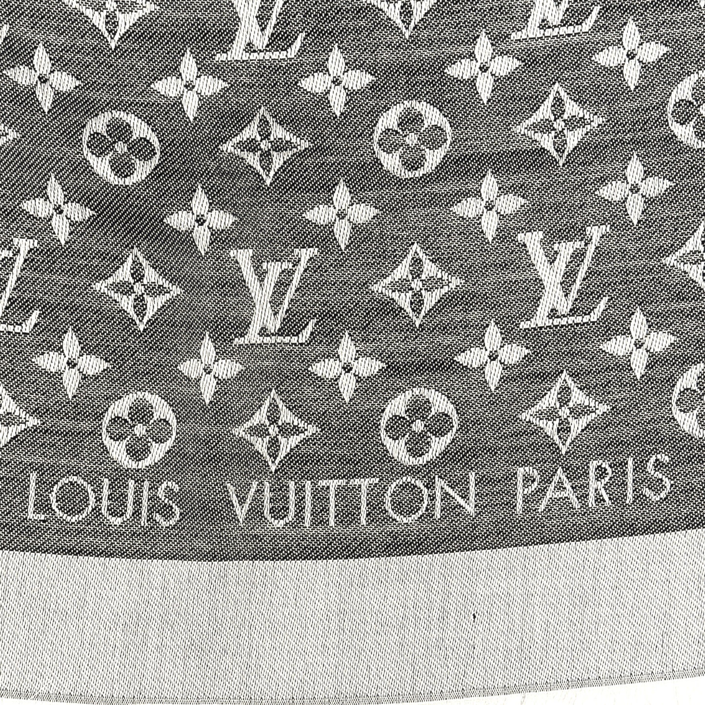 Silk Wool Monogram Denim Shawl Black