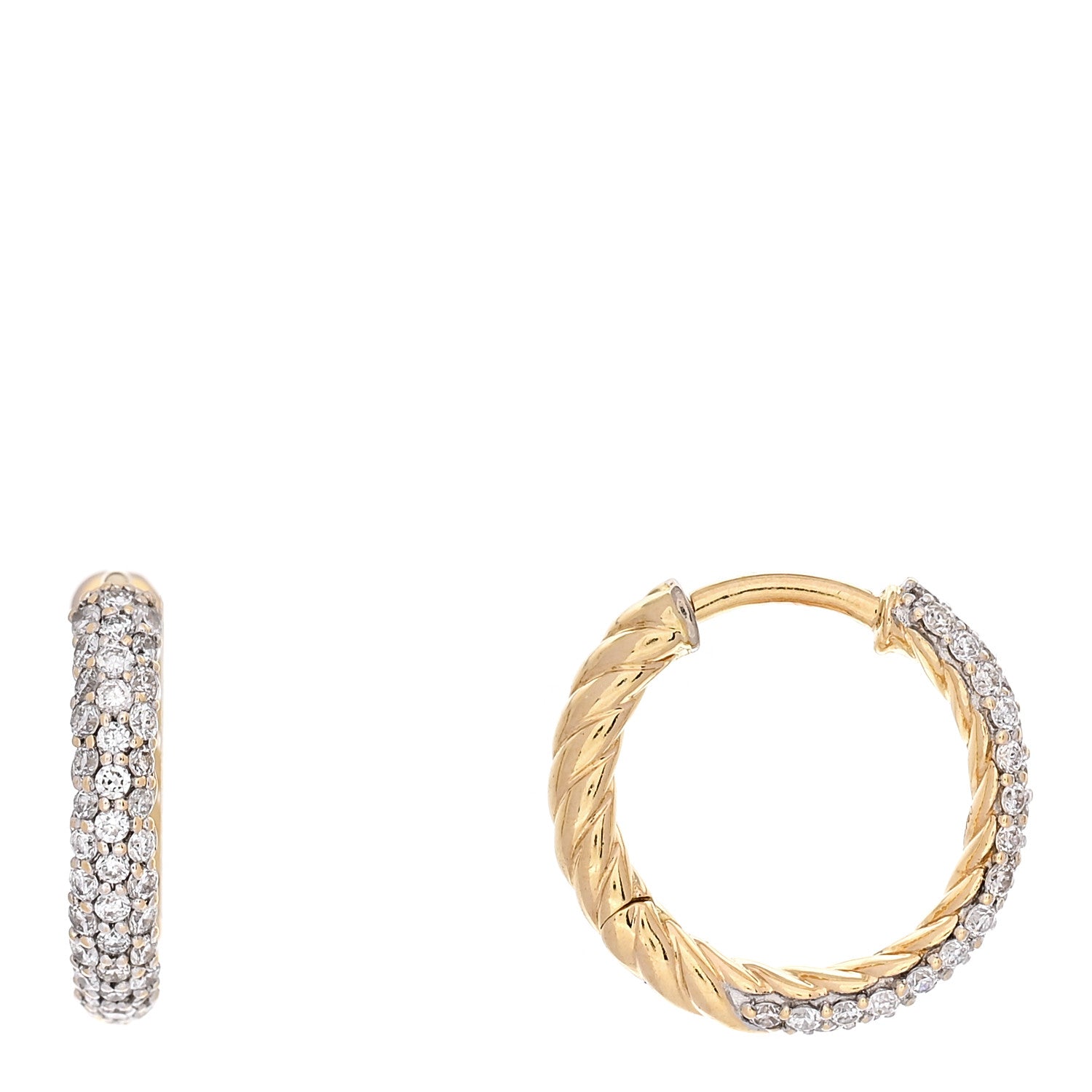 David Yurman 18K Yellow Gold Diamond Petite Pave Huggie Hoop Earrings 1 of 4