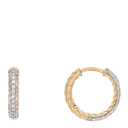 David Yurman 18K Yellow Gold Diamond Petite Pave Huggie Hoop Earrings 1 of 4