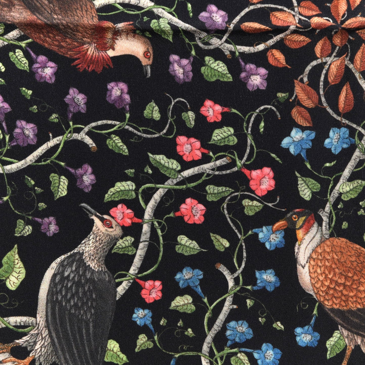 Silk Floral Condor Square Handkerchief Black