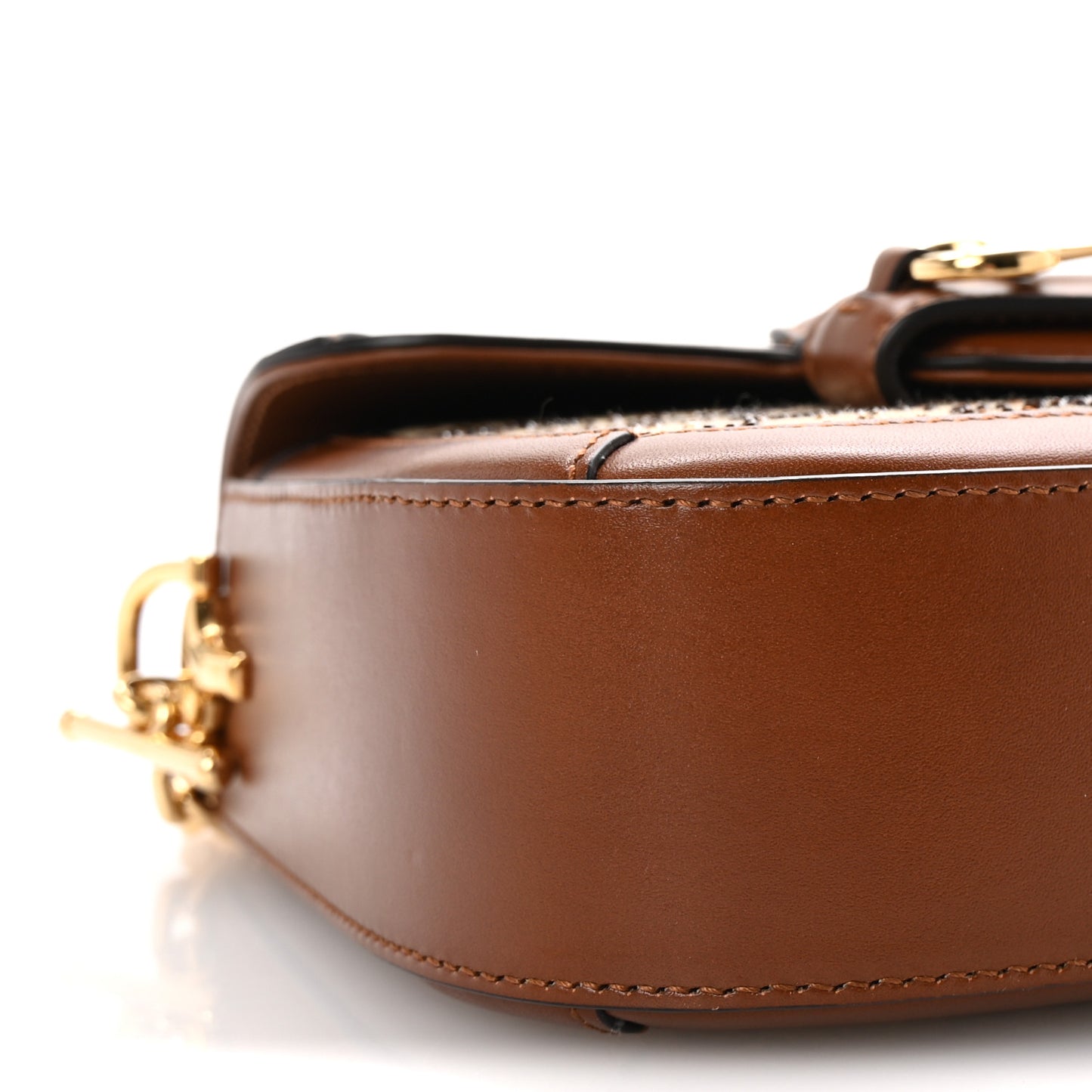 New Canvas Charisma Calfskin Crystal GG Monogram Mini Horsebit 1955 Shoulder Bag Camel Ebony