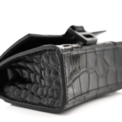 Balenciaga Shiny Calfskin Monochrome Crocodile Embossed Hourglass Top Handle Bag Mini with Chain Black 8 of 9