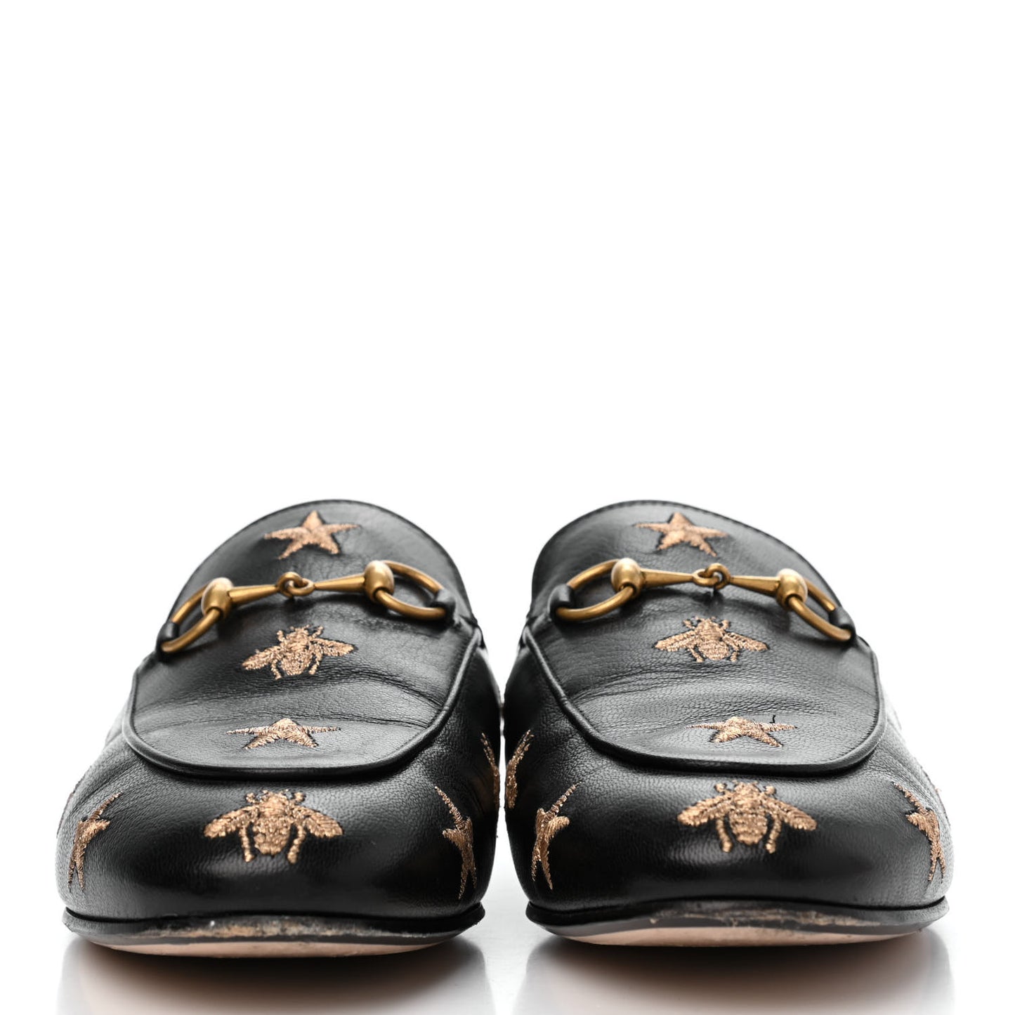 Goatskin Bee Star Embroidered Womens Princetown Slippers 37.5 Black