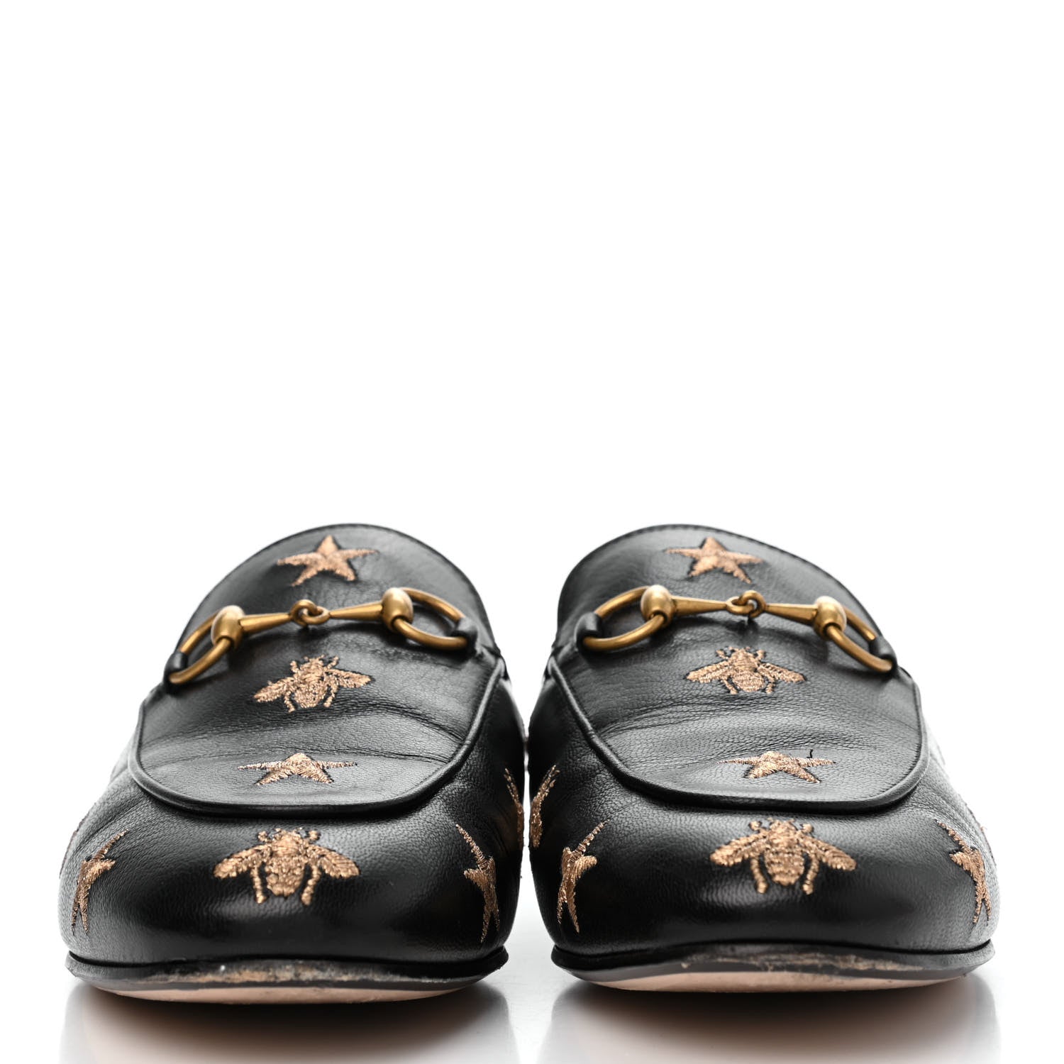 Gucci Goatskin Bee Star Embroidered Womens Princetown Slippers 37.5 Black 2 of 12