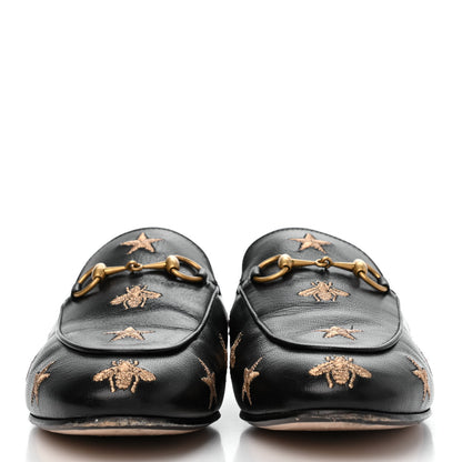 Gucci Goatskin Bee Star Embroidered Womens Princetown Slippers 37.5 Black 2 of 12