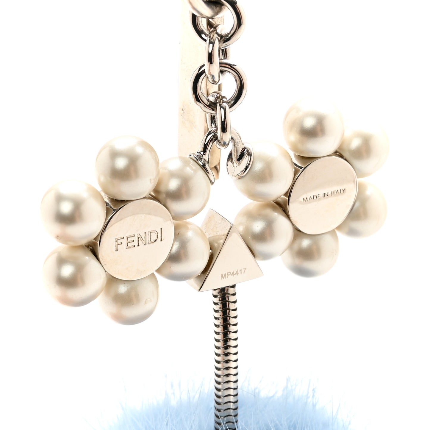 Mink Fur Pearl Chick Pom Pom Bag Charm Azzurro