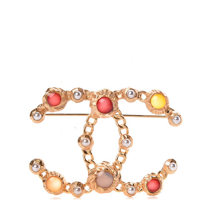 Chanel Gripoix Pearl CC Brooch Gold Multicolor 1 of 4