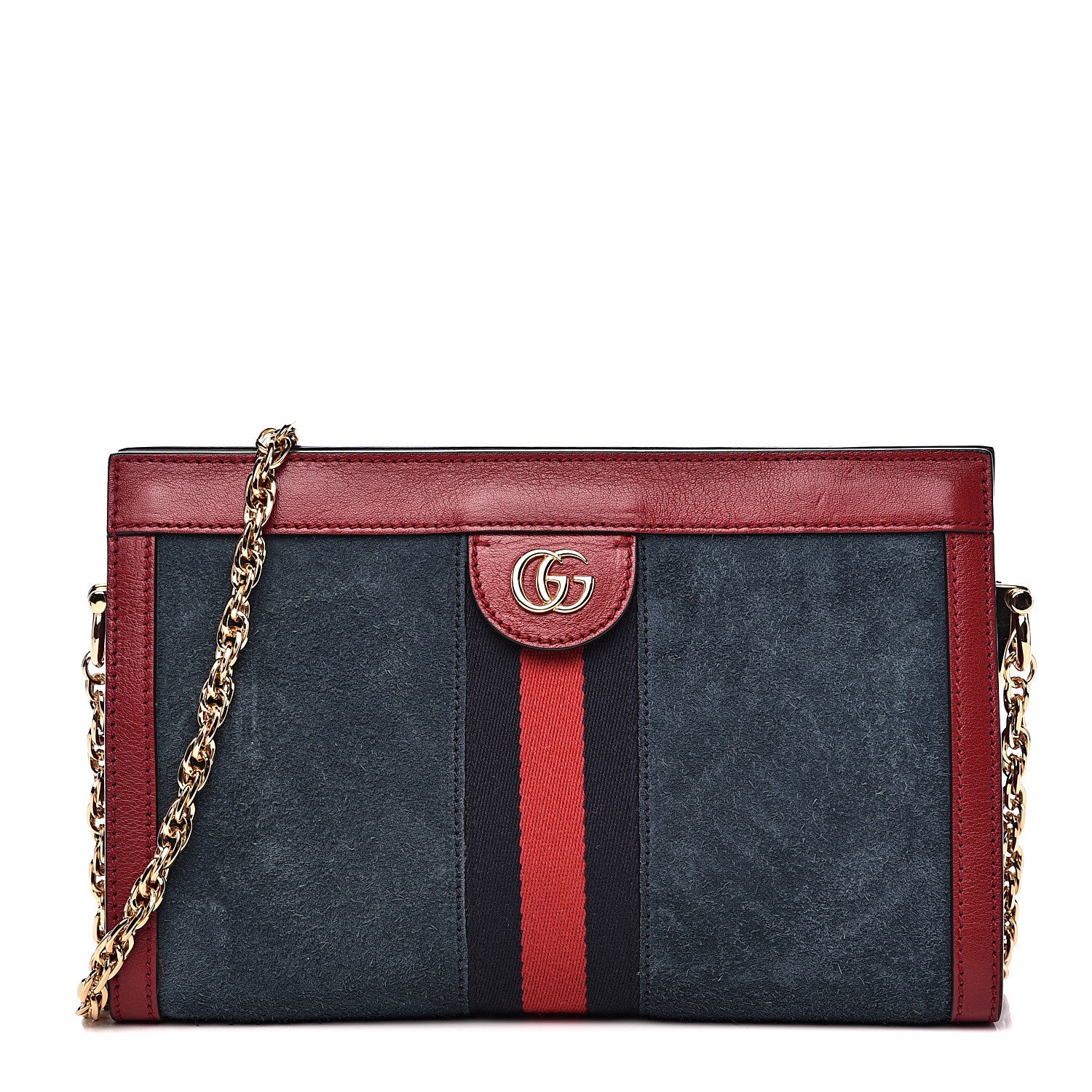 Gucci Suede Calfskin Web Small Ophidia Chain Shoulder Bag New Blue Romantic Cherry 1 of 13