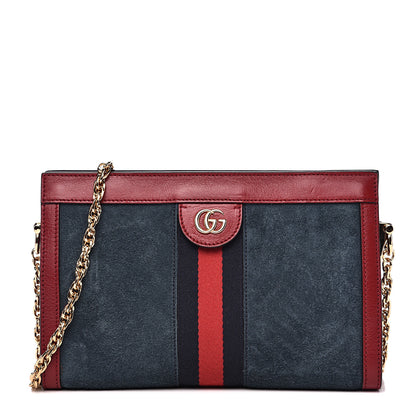 Gucci Suede Calfskin Web Small Ophidia Chain Shoulder Bag New Blue Romantic Cherry 1 of 13