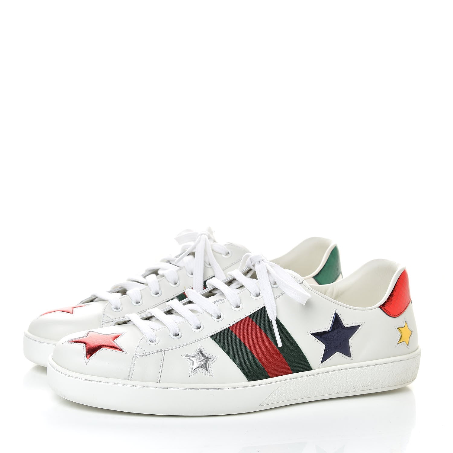 Gucci Calfskin Ayers Web Star Embroidered Mens Ace Sneakers 11 White Multi 3 of 10