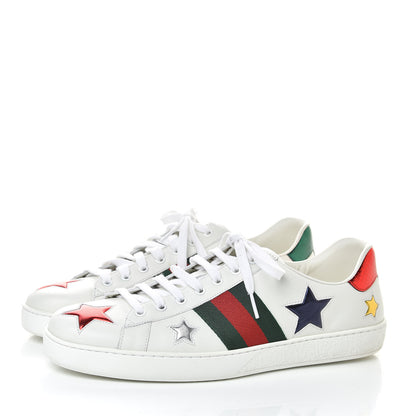 Gucci Calfskin Ayers Web Star Embroidered Mens Ace Sneakers 11 White Multi 3 of 10