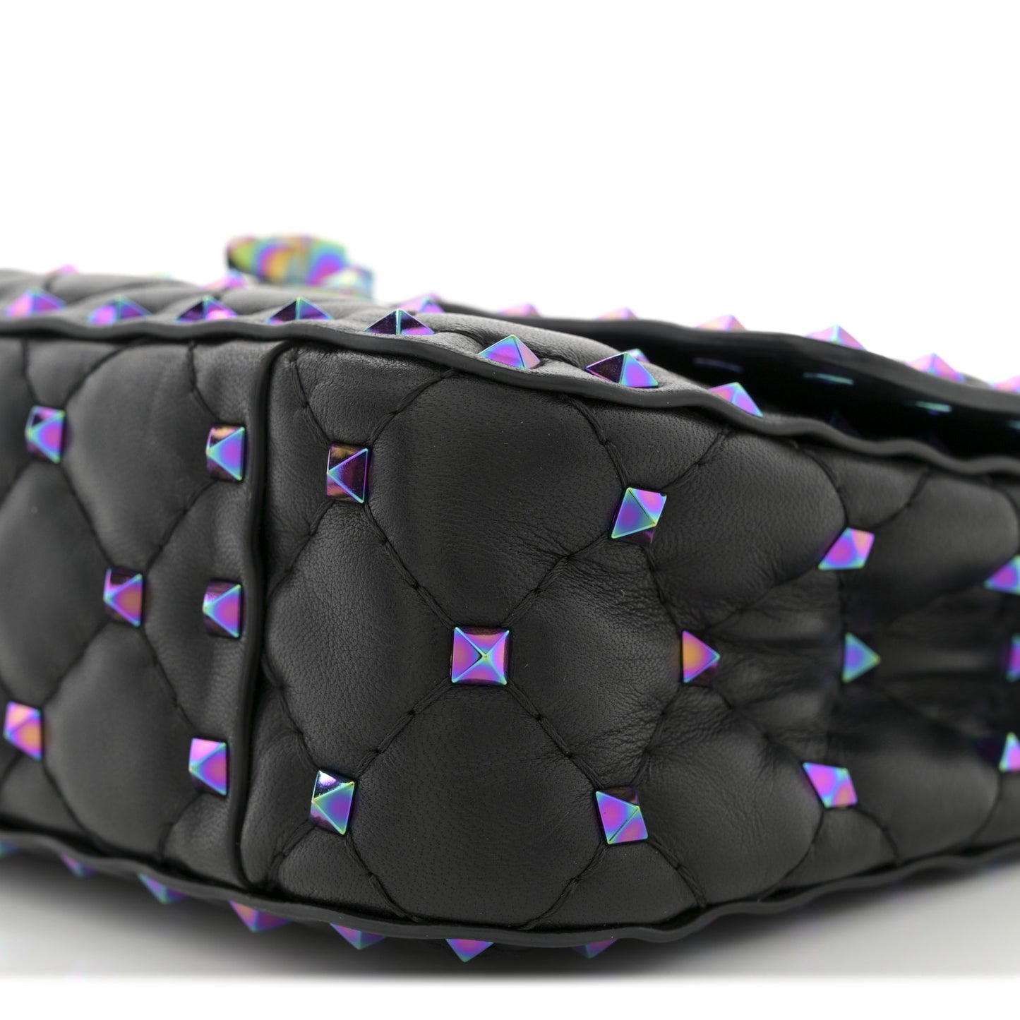 Lambskin Oil Slick Small Rockstud Spike Shoulder Bag Black