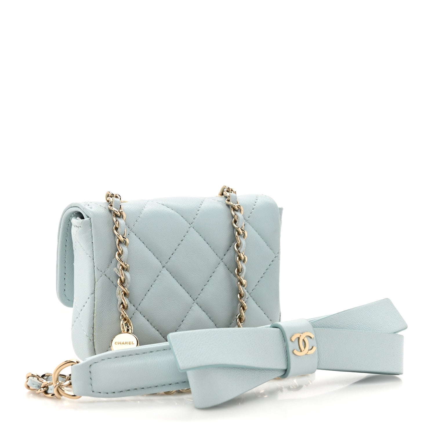 Chanel Lambskin Quilted Flap Bow Chain Waist Bag Light Blue 3 of 11