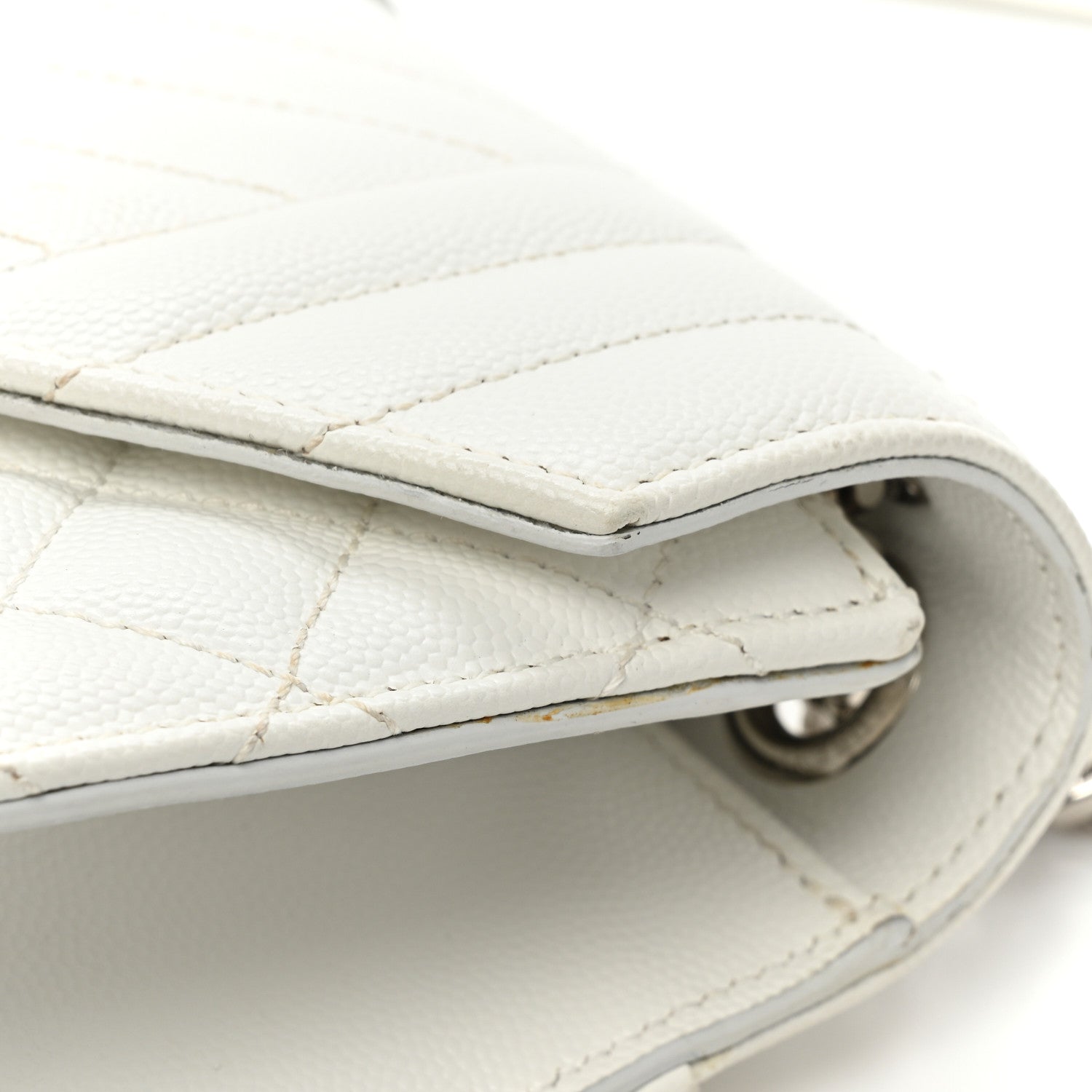 Saint Laurent Grain De Poudre Textured Mixed Matelasse Medium Triquilt Monogram Satchel White 18 of 20