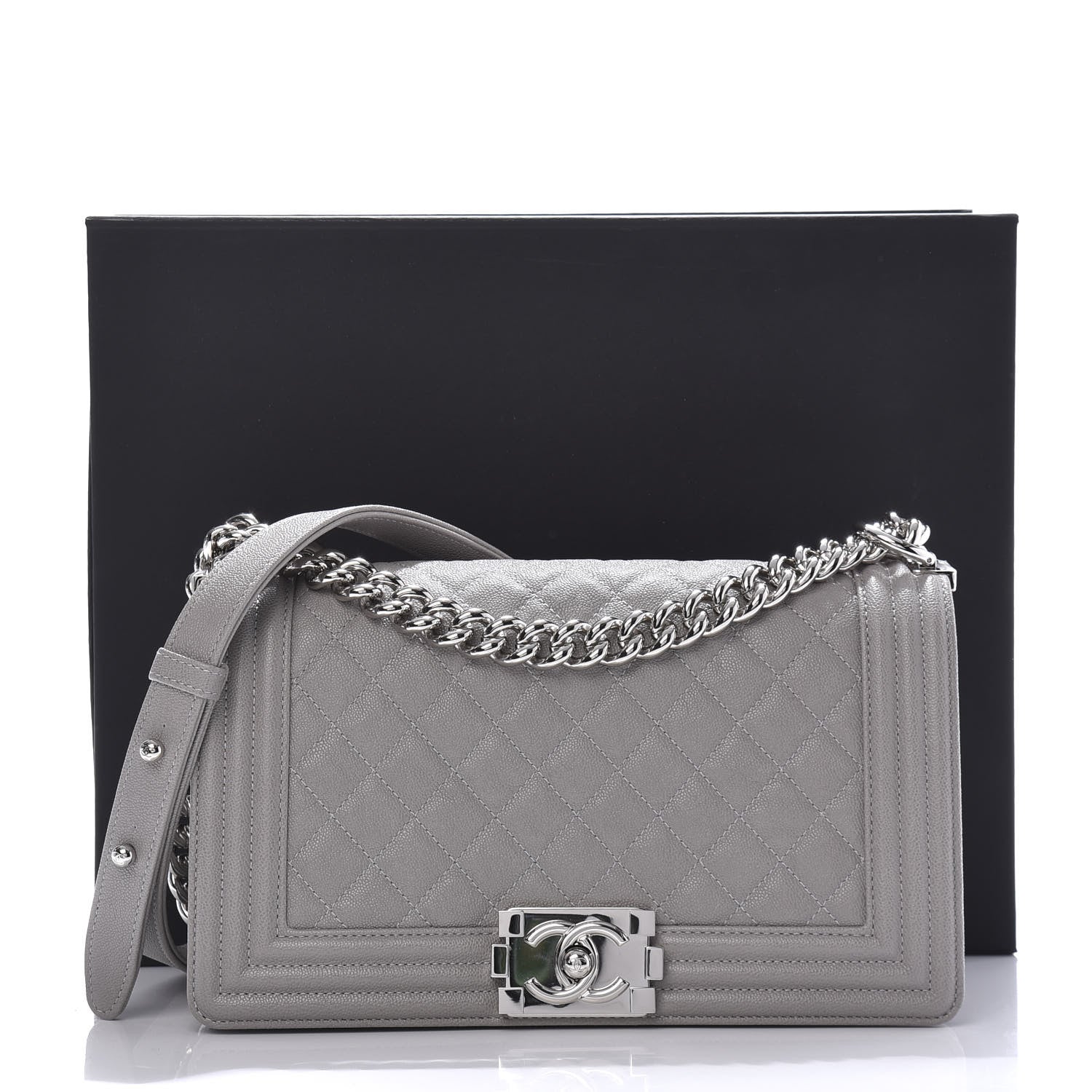 Chanel Caviar Quilted Medium Boy Flap Grey 11 of 11