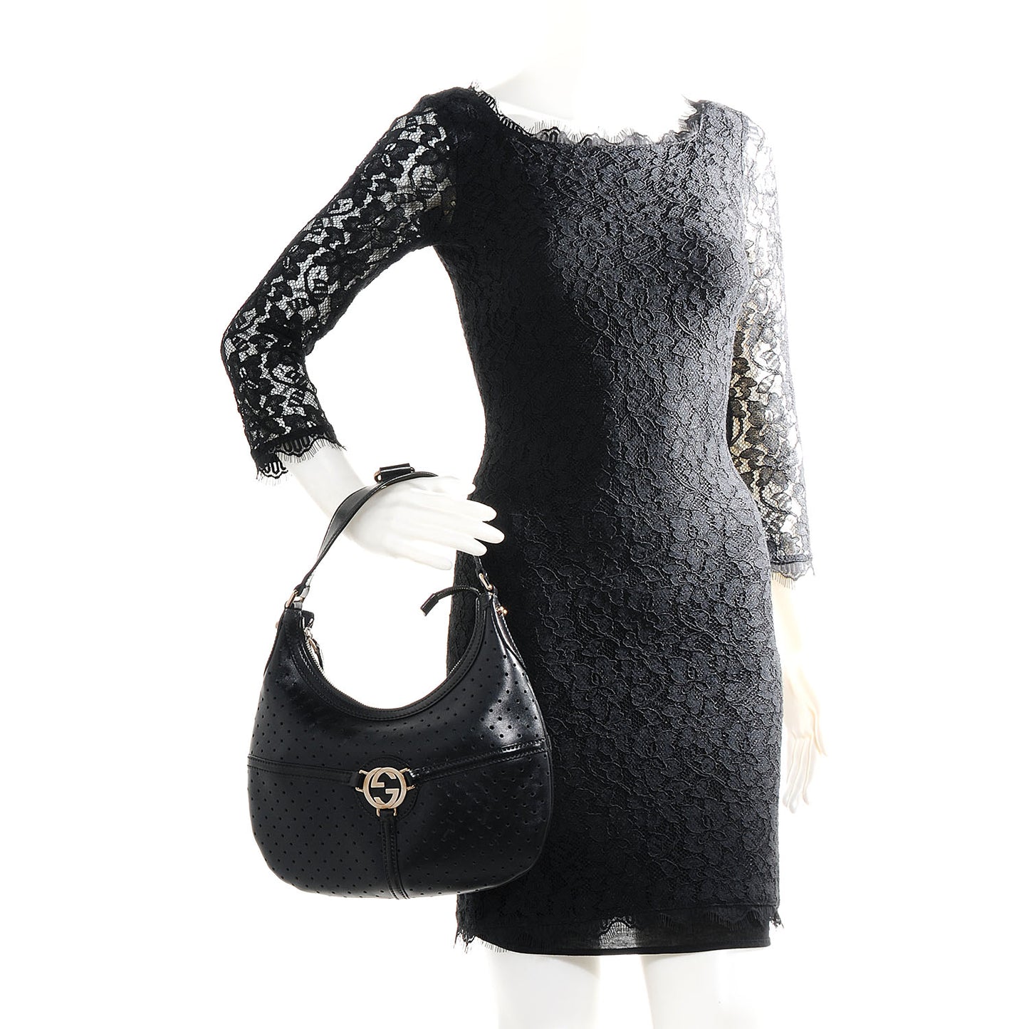 Perforated Leather Reins Hobo Black