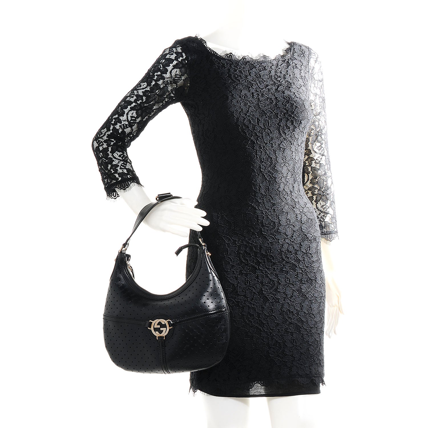 Gucci Perforated Leather Reins Hobo Black 2 of 7