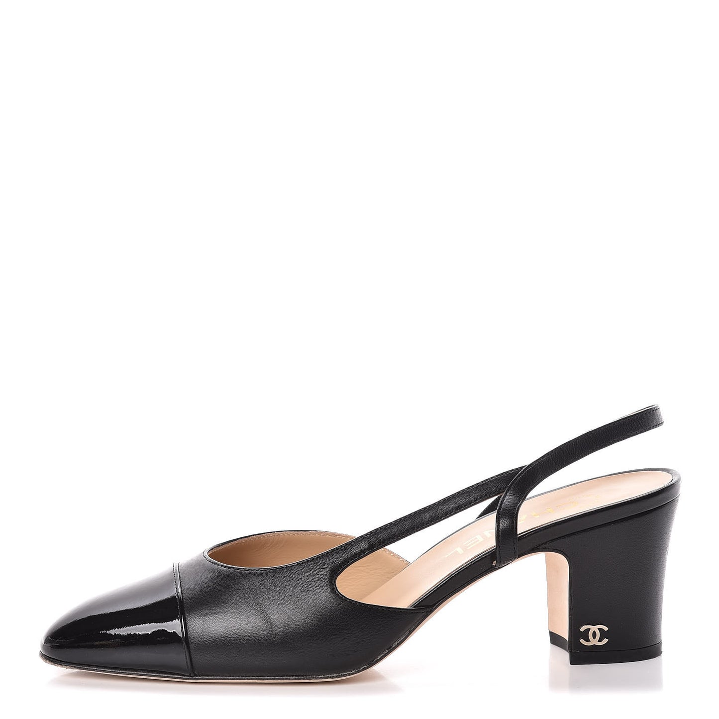 Lambskin Patent Cap Toe CC Slingback Sandals 38.5 Black