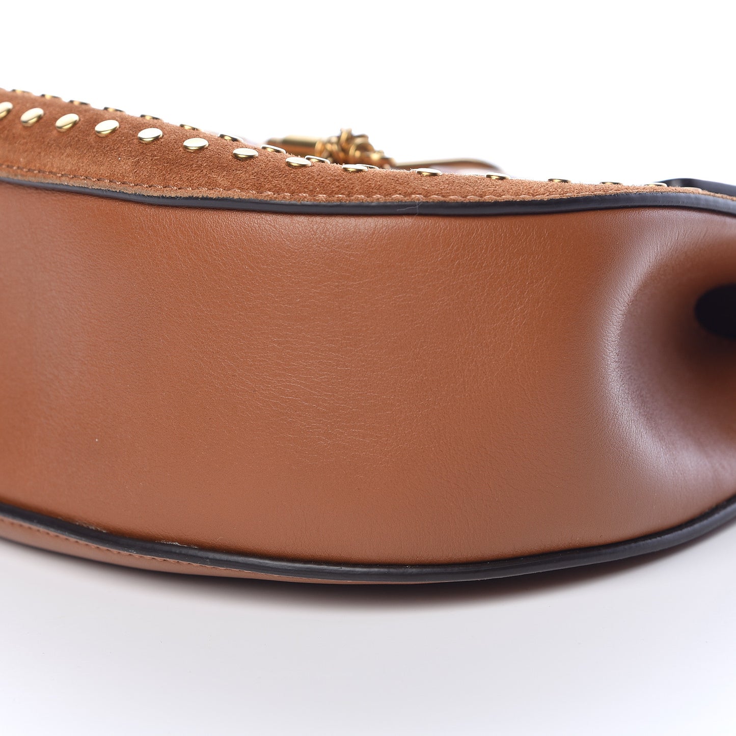 Suede Smooth Calfskin Studded Drew Shoulder Bag Caramel