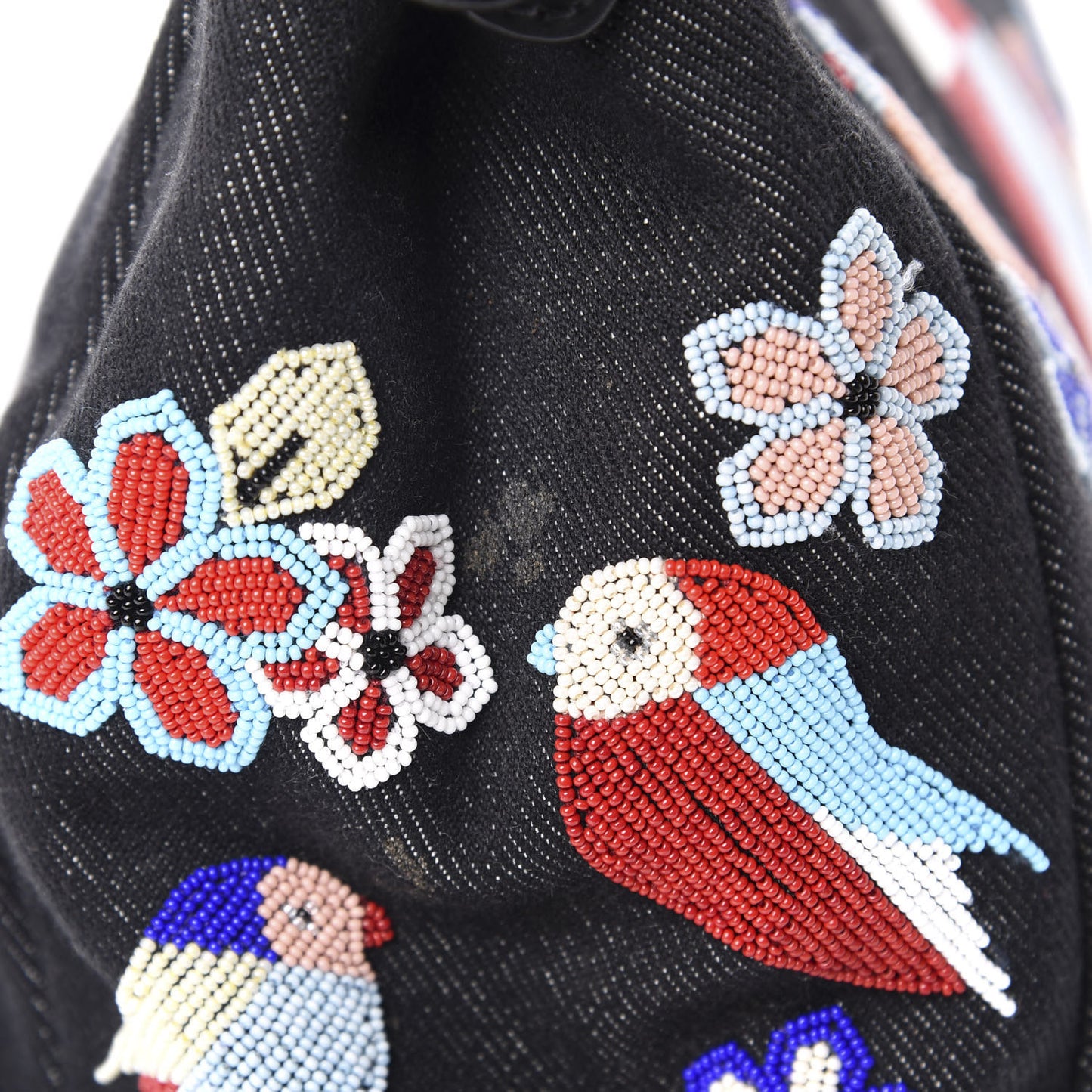 Denim Vitello Dolce QuTweet Beaded Medium Peekaboo Iconic Satchel Dark Blue Multicolor Black