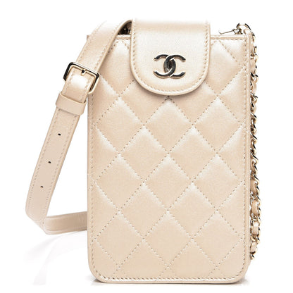 Chanel Metallic Lambskin Quilted CC Phone Holder Light Gold 1 of 9