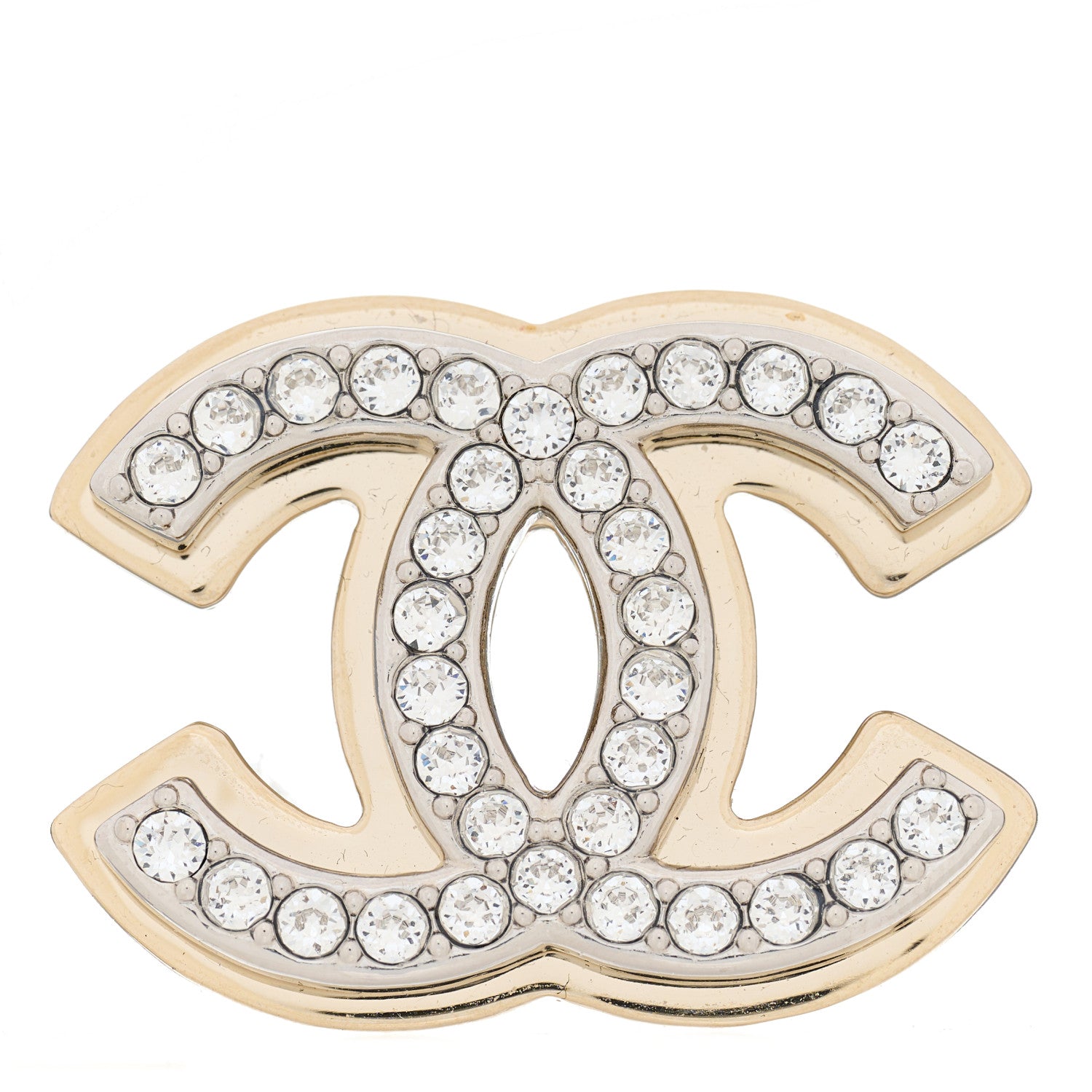 Chanel Crystal CC Brooch Gold Silver 1 of 3