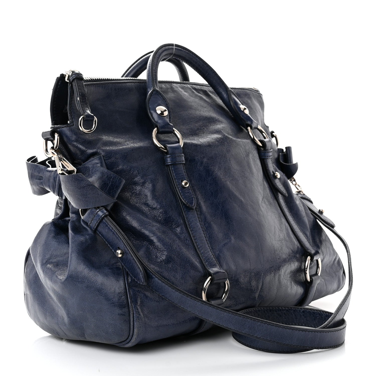 Miu Miu Vitello Lux Bow Tote Bleuette 3 of 9