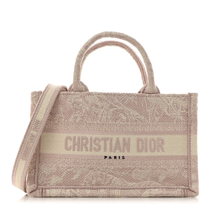 Christian Dior Canvas Embroidered Toile De Jouy Reverse Mini Book Tote With Strap Rose Multicolor 1 of 10