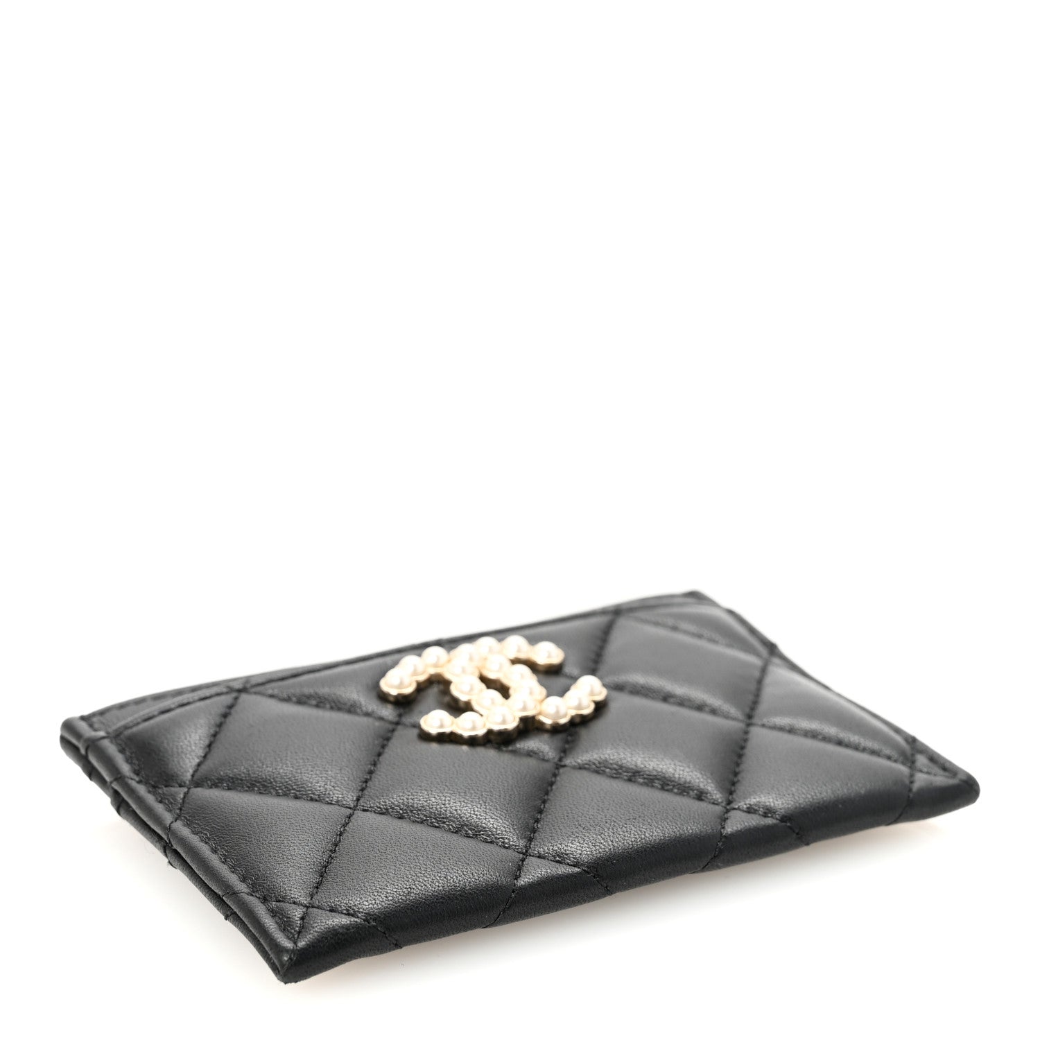 Chanel Lambskin Quilted Pearl CC Chanel Card Holder Black 4 of 9