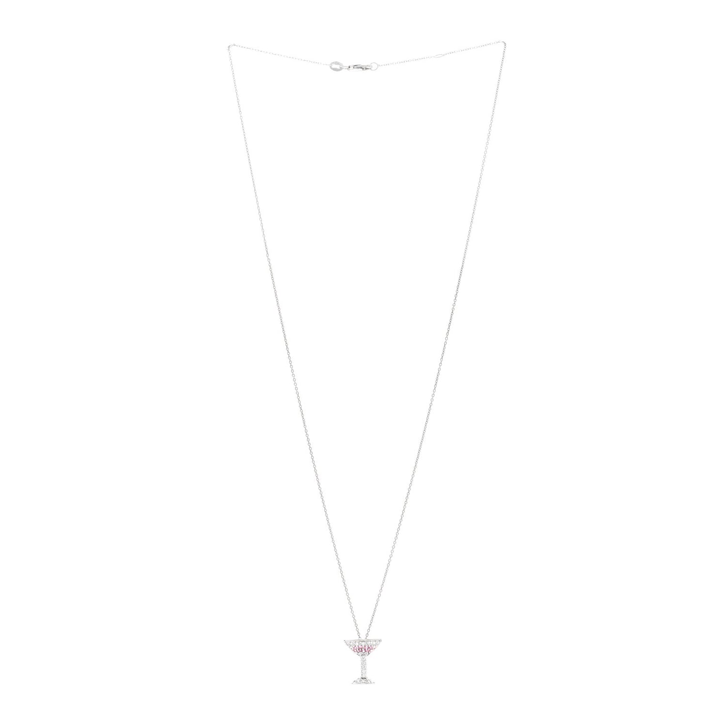 18K White Gold Diamond Pink Sapphire Cosmopolitan Pendant Necklace
