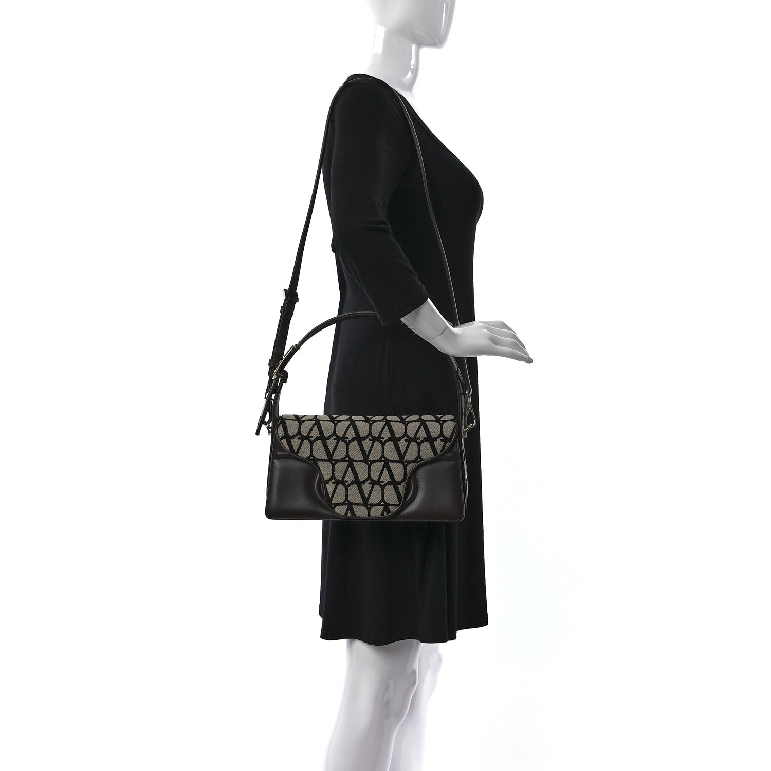 Valentino Garavani Toile Iconographe Goatskin Le Grand Deuxieme Shoulder Bag Naturale Black Fondant 2 of 9