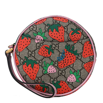Gucci GG Supreme Monogram Strawberry Round Wrist Wallet 1 of 10