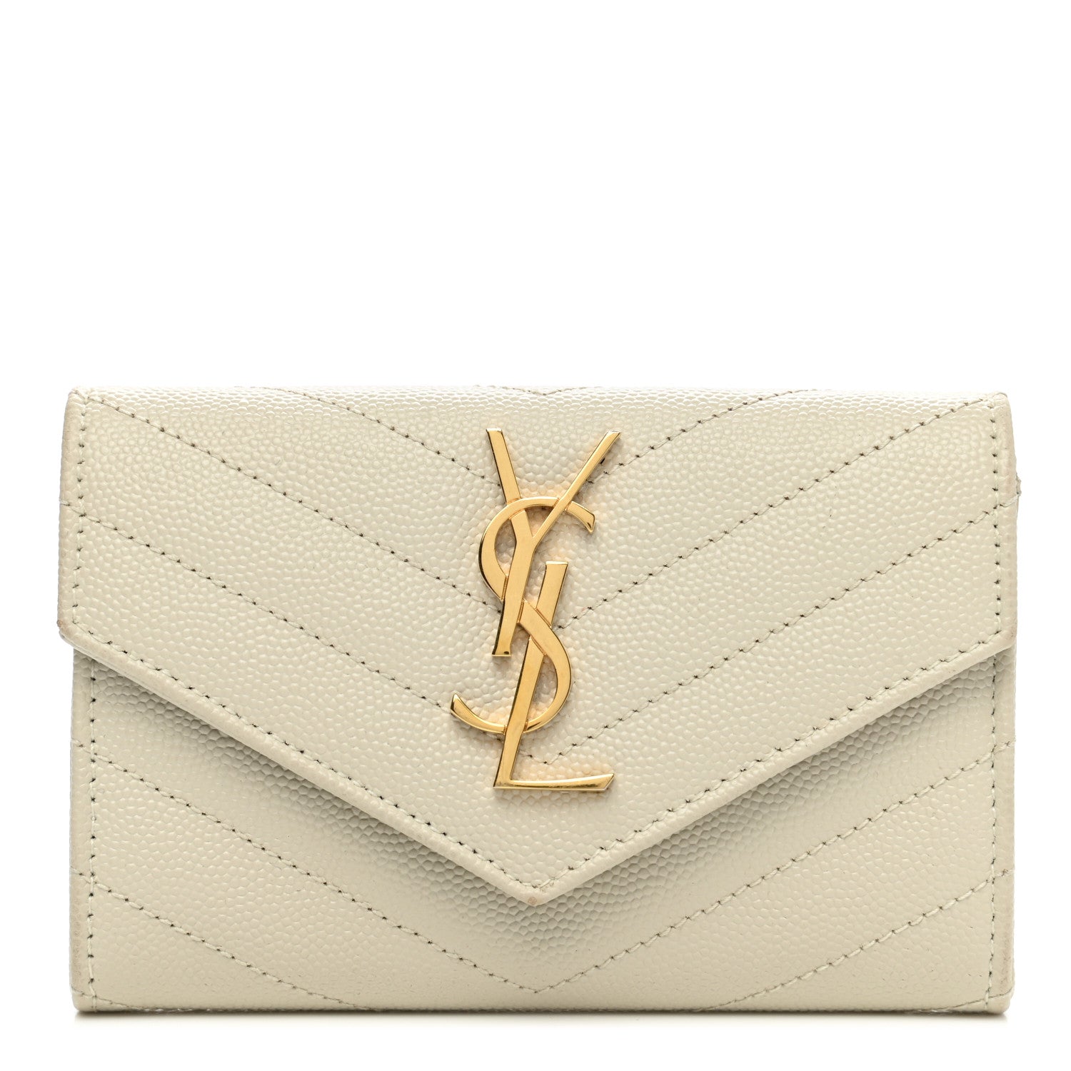 Saint Laurent Grain De Poudre Matelasse Chevron Small Monogram Envelope Wallet Crema Soft 1 of 10