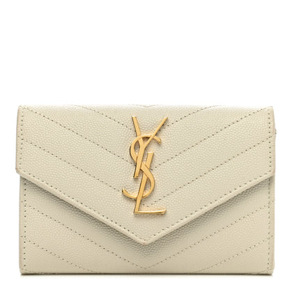 Saint Laurent Grain De Poudre Matelasse Chevron Small Monogram Envelope Wallet Crema Soft 1 of 10