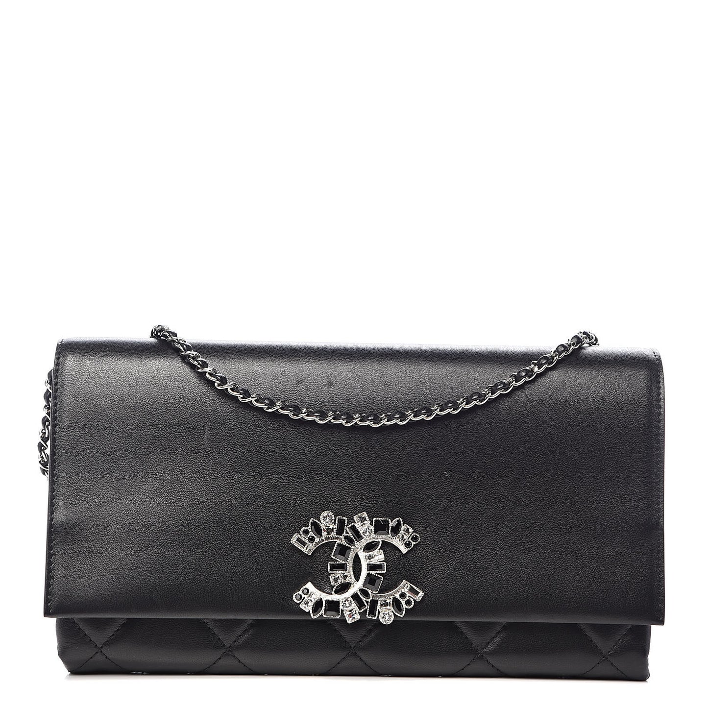 Lambskin Crystal Evening Clutch Black