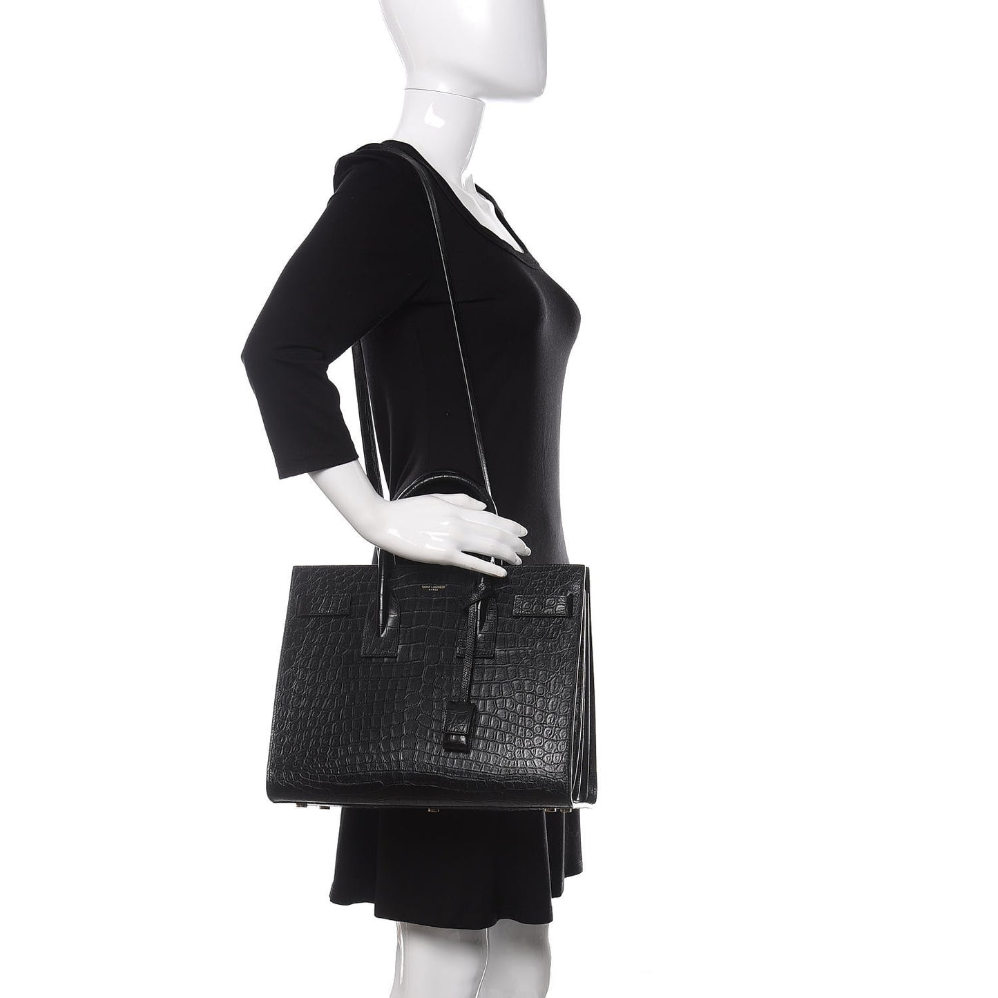 Calfskin Crocodile Embossed Small Sac de Jour Black