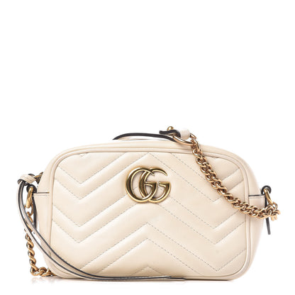 Gucci Calfskin Matelasse Mini GG Marmont Chain Shoulder Bag White 1 of 15