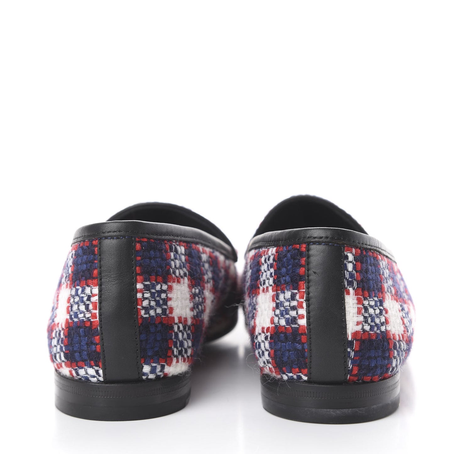 Vintage Tweed Check Horsebit Womens Jordaan Loafers 40.5 White Hibiscus Red Marine