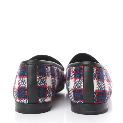 Gucci Vintage Tweed Check Horsebit Womens Jordaan Loafers 40.5 White Hibiscus Red Marine 7 of 14