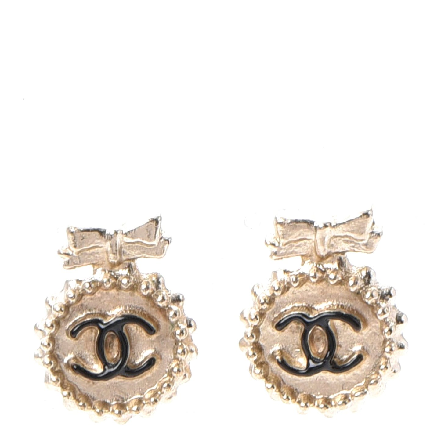 Enamel CC Ribbon Earrings Black Gold