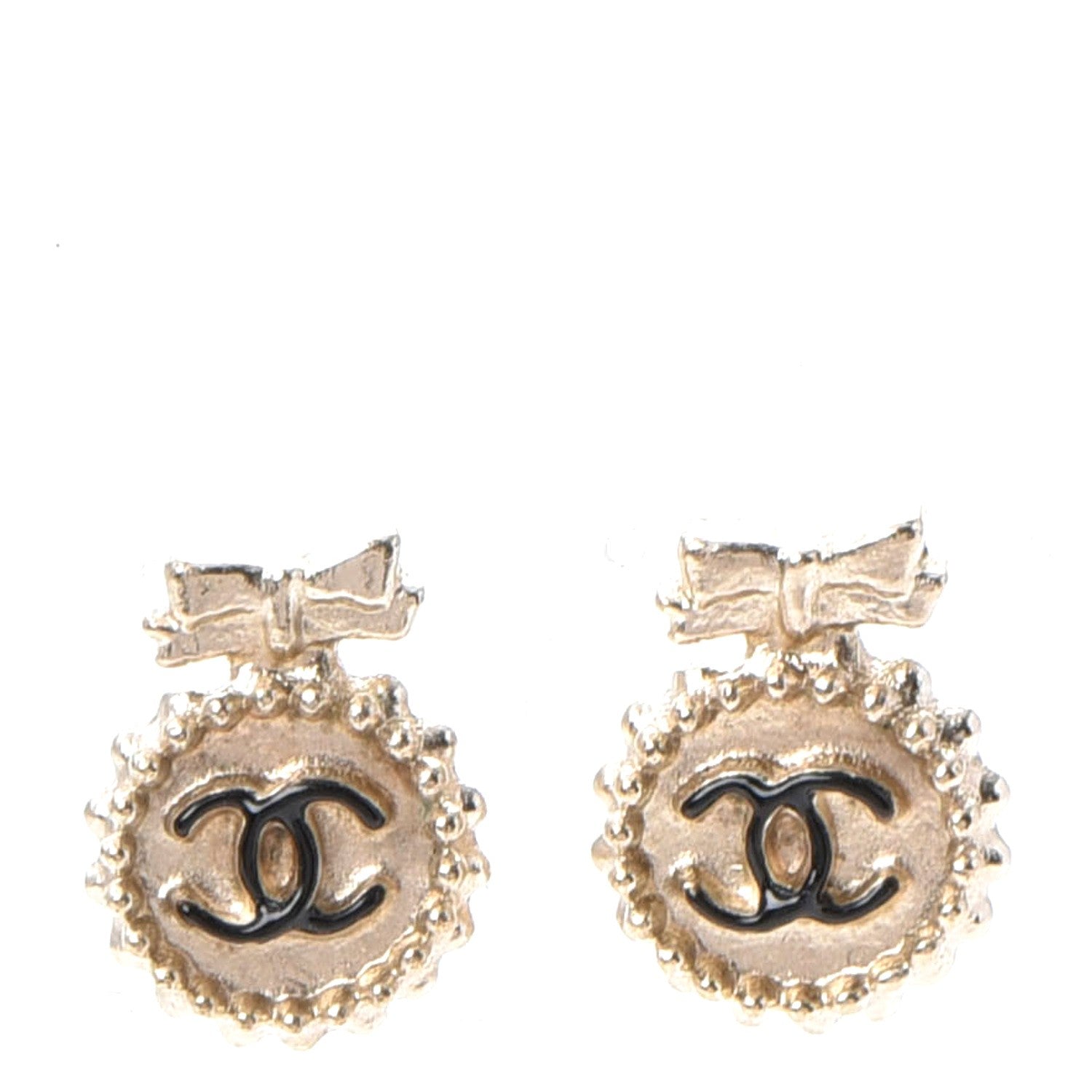 Chanel Enamel CC Ribbon Earrings Black Gold 1 of 5