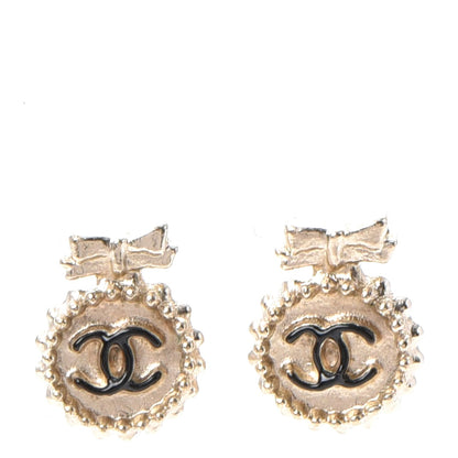 Chanel Enamel CC Ribbon Earrings Black Gold 1 of 5